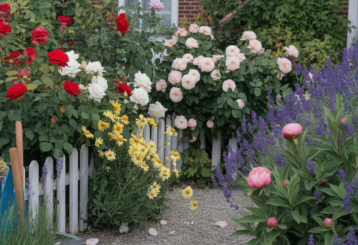 Клумба із квітами, що цвітуть усе літо